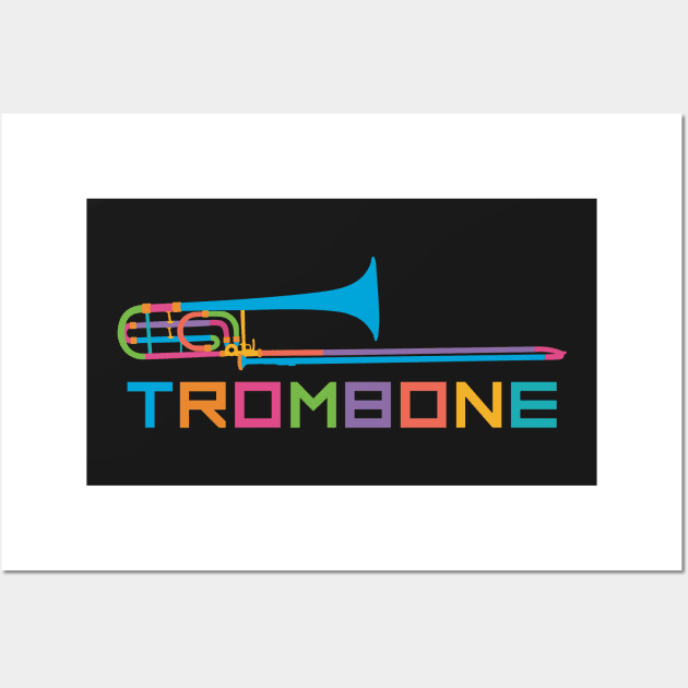 Vibrant Trombone in Rainbow Colors Wall Art by evisionarts